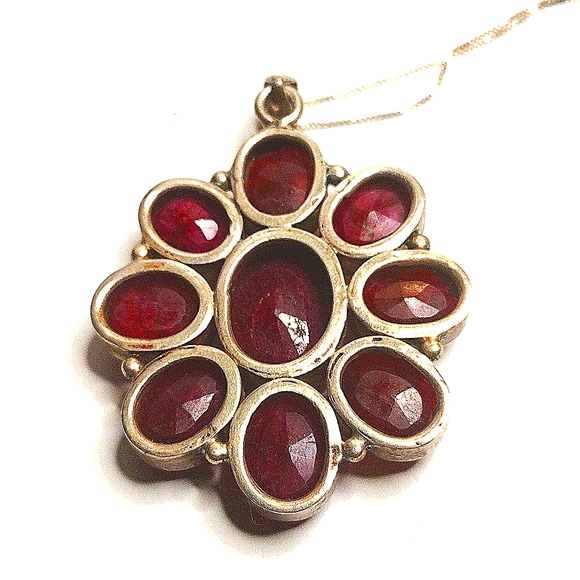 RURY RED STERLING SILVER NECKLACE WITH  STERLING CHAIN - Picture 2 of 5